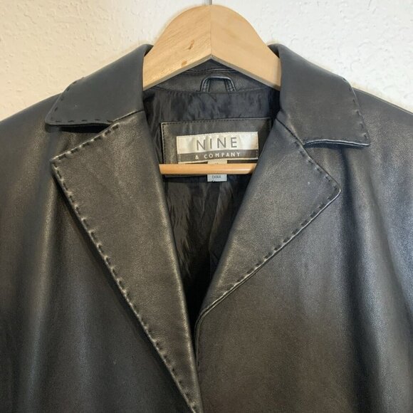 Nine Company Soft Leather Coat Black Button Front Pockets Lined Sz M Grunge Y2K - Picture 6 of 14